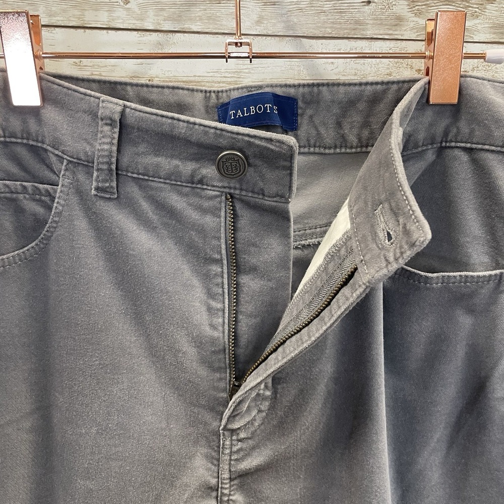 Talbots Womens 6 Pants Velvet‎ Velour Gray High-Waist Straight Leg - Picture 2 of 10